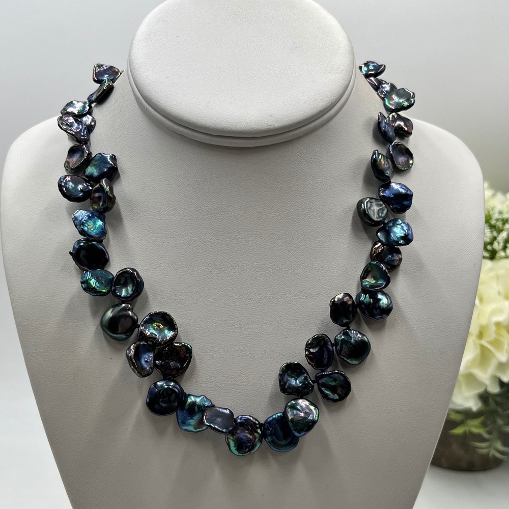 Honora Peacock Black Cultured Keshi Pearl Necklace 925 Sterling Silver Clasp New